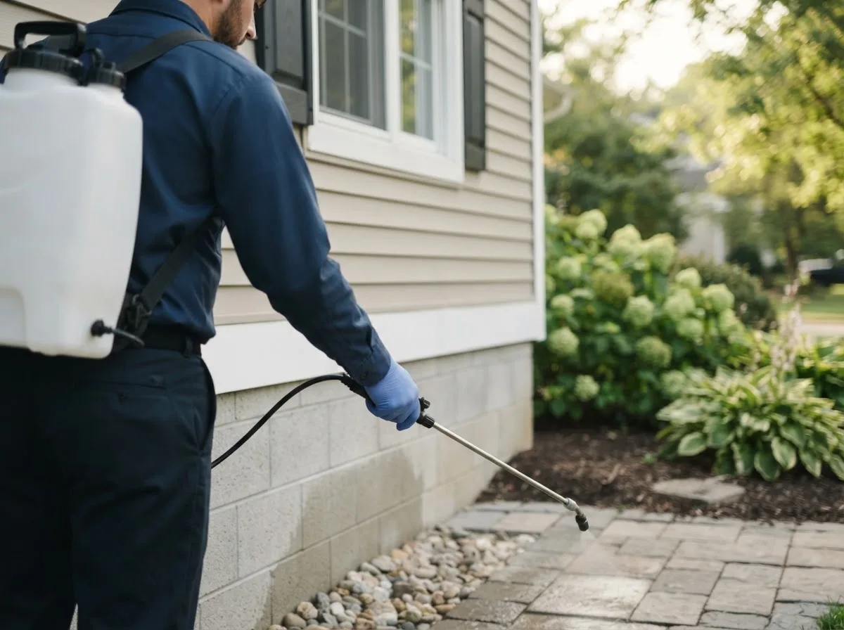 Pest control technician inspecting a home in Grosse Ile, MI